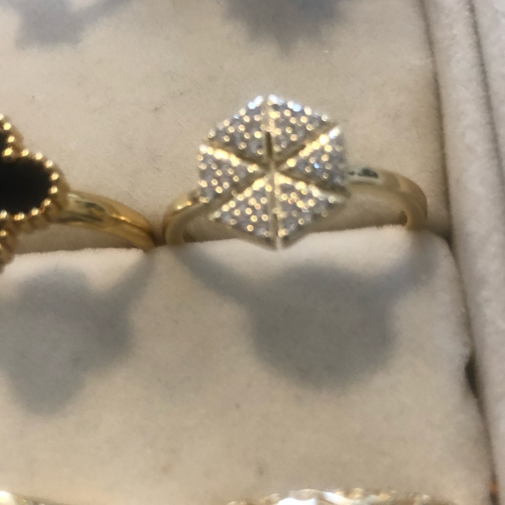Gold Tone Pavé Hexagon Ring with Clear Stones